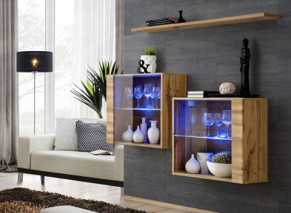 Living room Cabinets Display case Wall Shelf Luxury Living Room Brown Set 3pcs.